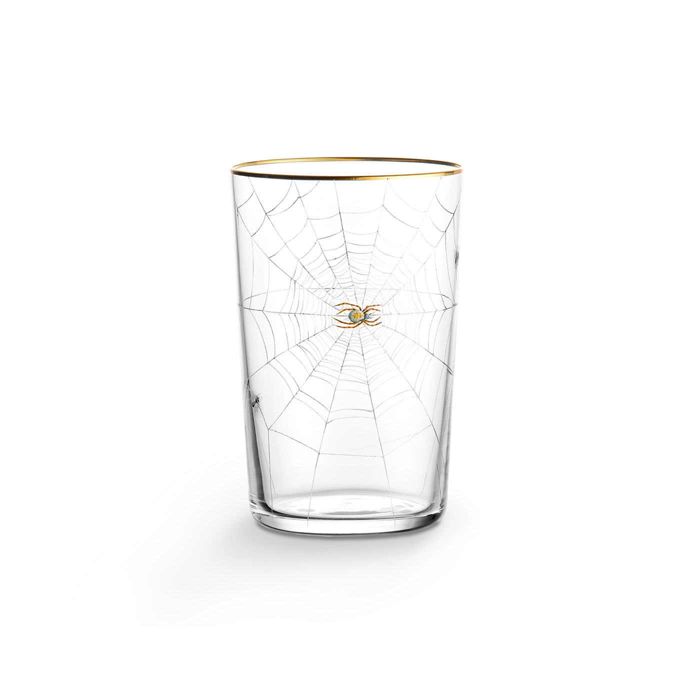 TUMBLER WITH SPIDER’S WEB GOLD RIM AND TWO FLIES
