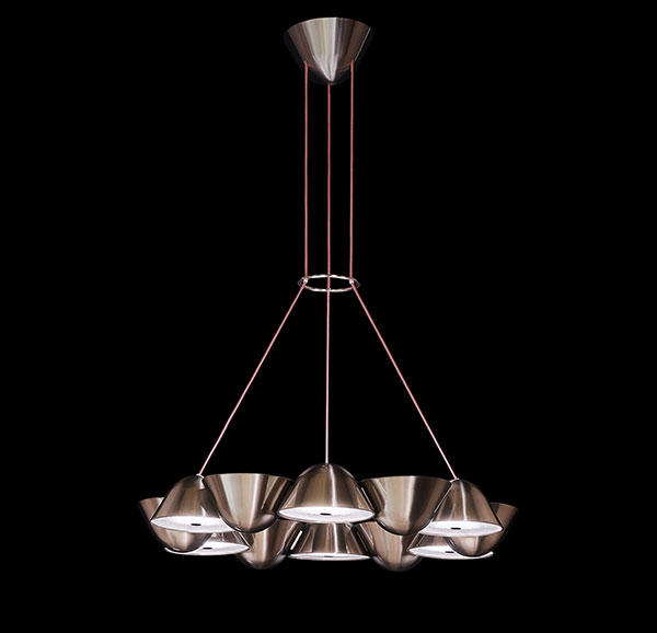 The circular Knight Chandelier with 12 lights by Marco Dessí for LOBMEYR
